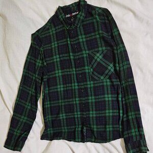 Polly & Ester - Dark Green Plaid Button Shirt